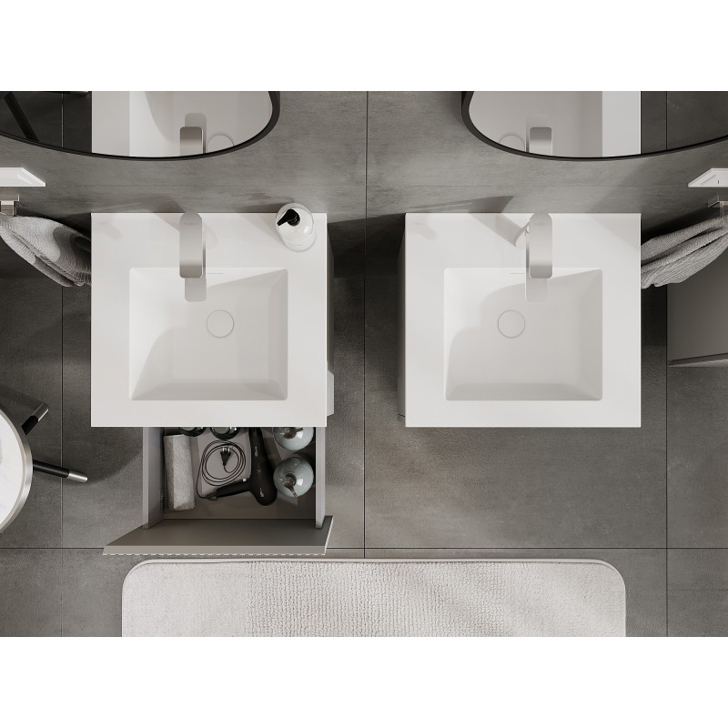 Mexen Rivel armoire de salle de bain 50 cm avec lavabo Otis, 1 tiroir, rainurée, gris mat/blanc mat - 91A20-05047-1-BF62-W18M01