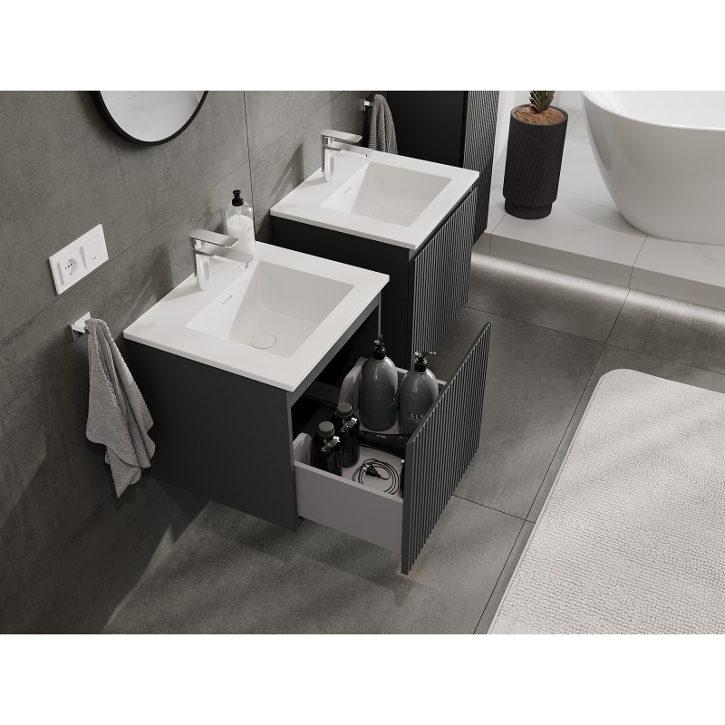 Mexen Rivel meuble de salle de bains 50 cm avec lavabo Otis, 1 tiroir, cannelé, graphite mat/blanc mat