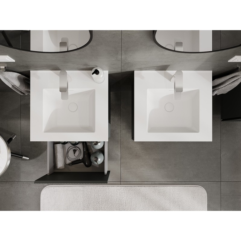 Mexen Rivel meuble de salle de bains 50 cm avec lavabo Otis, 1 tiroir, cannelé, graphite mat/blanc mat