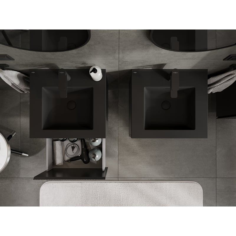 Mexen Rivel meuble de salle de bains 50 cm avec lavabo Otis, 1 tiroir, rainuré, noir mat - 91A20-05047-1-BF71-W18M71