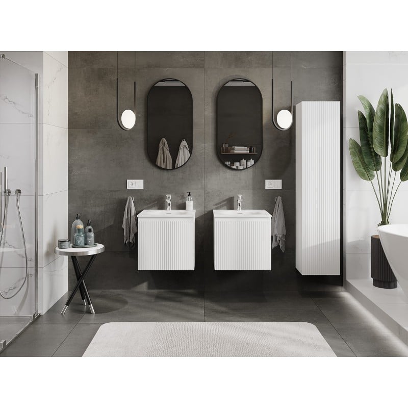 Mexen Rivel armoire de salle de bain 50 cm avec lavabo Vela, 1 tiroir, rainuré, blanc mat - 91A20-05047-1-BF01-W23M01