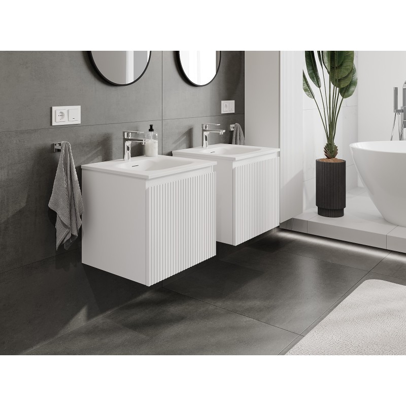 Mexen Rivel armoire de salle de bain 50 cm avec lavabo Vela, 1 tiroir, rainuré, blanc mat - 91A20-05047-1-BF01-W23M01