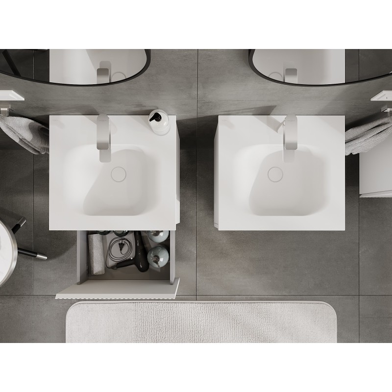 Mexen Rivel armoire de salle de bain 50 cm avec lavabo Vela, 1 tiroir, rainuré, blanc mat - 91A20-05047-1-BF01-W23M01