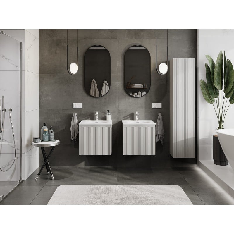 Mexen Rivel meuble de salle de bain 50 cm avec lavabo Vela, 1 tiroir, rainuré, gris mat/blanc mat - 91A20-05047-1-BF62-W23M01