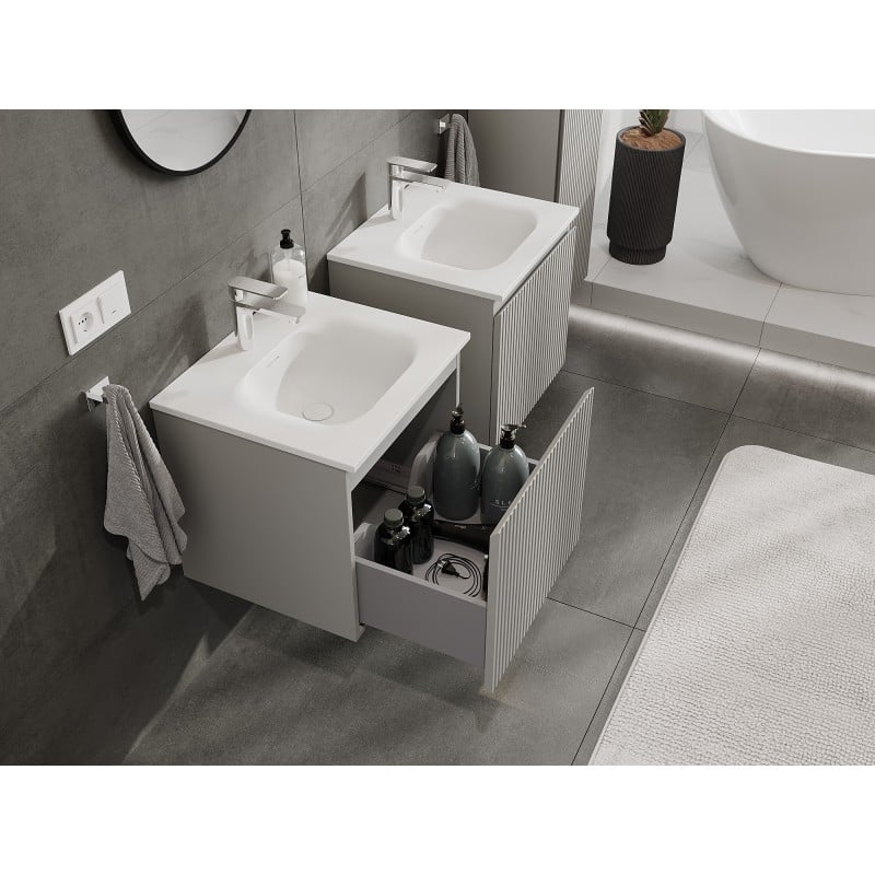Mexen Rivel meuble de salle de bain 50 cm avec lavabo Vela, 1 tiroir, rainuré, gris mat/blanc mat - 91A20-05047-1-BF62-W23M01