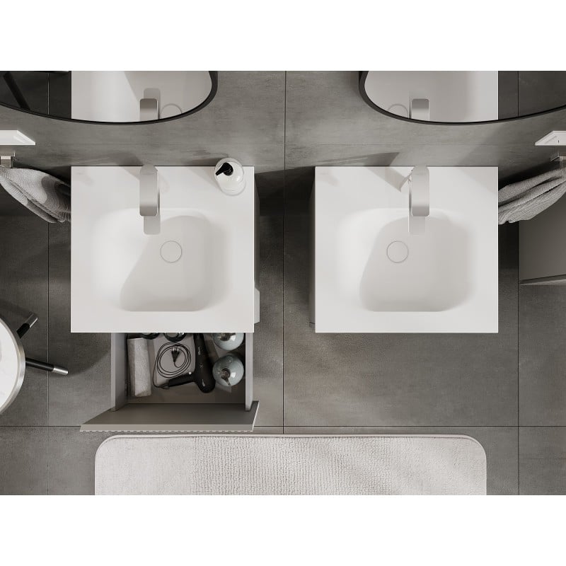 Mexen Rivel meuble de salle de bain 50 cm avec lavabo Vela, 1 tiroir, rainuré, gris mat/blanc mat - 91A20-05047-1-BF62-W23M01