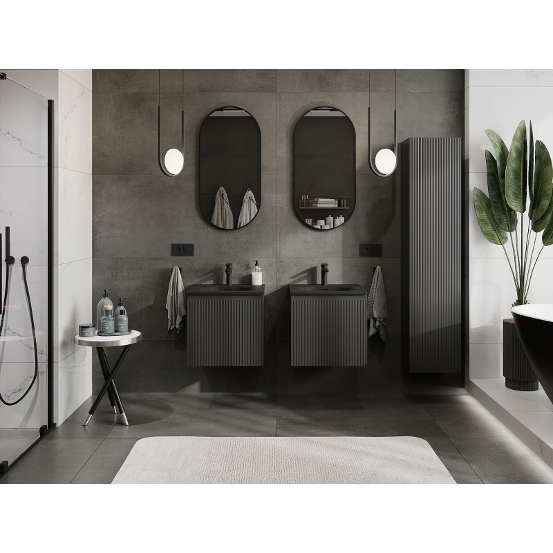 Mexen Rivel armoire de salle de bain 50 cm avec lavabo Vela, 1 tiroir, rainuré, noir mat - 91A20-05047-1-BF71-W23M71