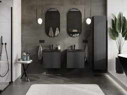 Mexen Rivel armoire de salle de bain 50 cm avec lavabo Vela, 1 tiroir, rainuré, noir mat - 91A20-05047-1-BF71-W23M71