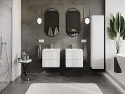 Mexen Rivel meuble de salle de bain 50 cm avec lavabo Otis, 2 tiroirs, rainuré, blanc mat - 91A20-05047-2-BFF01-W18M01