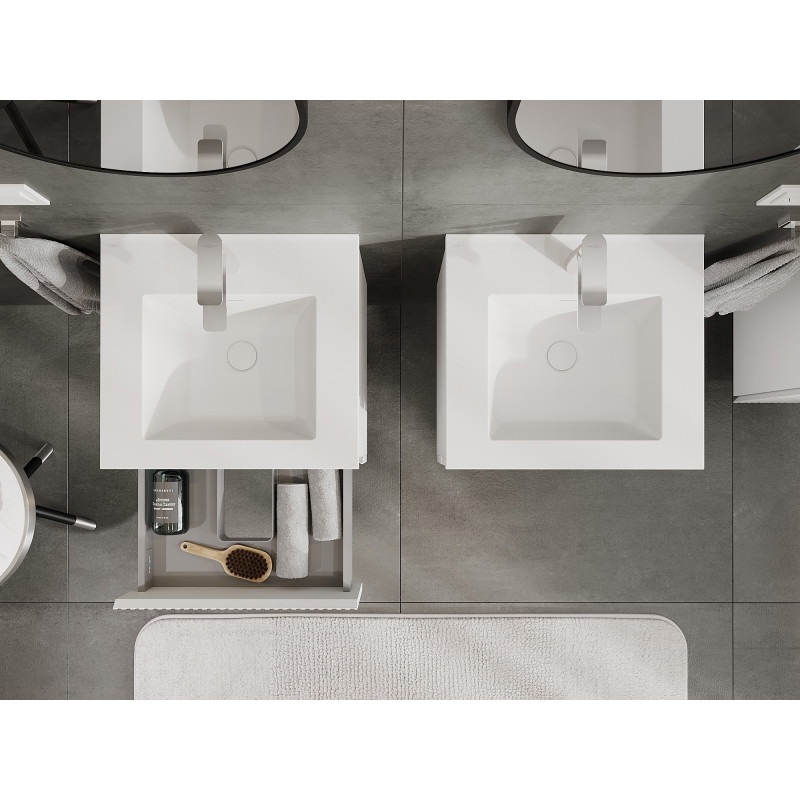 Mexen Rivel meuble de salle de bain 50 cm avec lavabo Otis, 2 tiroirs, rainuré, blanc mat - 91A20-05047-2-BFF01-W18M01
