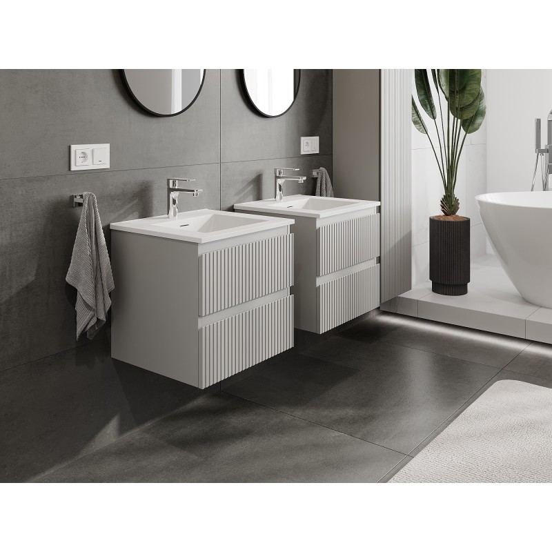 Mexen Rivel meuble de salle de bain 50 cm avec vasque Otis, 2 tiroirs, rainuré, gris mat/blanc mat - 91A20-05047-2-BFF62-W18M01