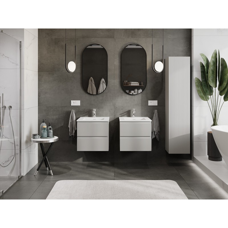 Mexen Rivel meuble de salle de bain 50 cm avec vasque Otis, 2 tiroirs, rainuré, gris mat/blanc mat - 91A20-05047-2-BFF62-W18M01