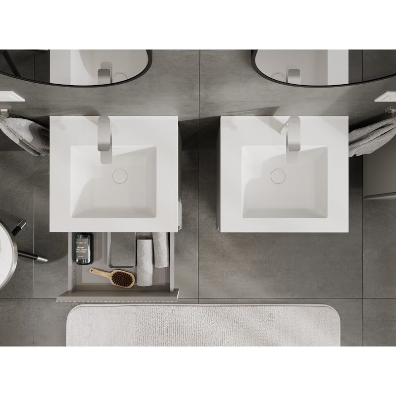 Mexen Rivel meuble de salle de bain 50 cm avec vasque Otis, 2 tiroirs, rainuré, gris mat/blanc mat - 91A20-05047-2-BFF62-W18M01