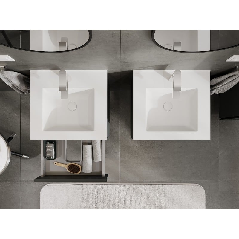 Mexen Rivel meuble de salle de bain 50 cm avec lavabo Otis, 2 tiroirs, rainuré, graphite mat/blanc mat