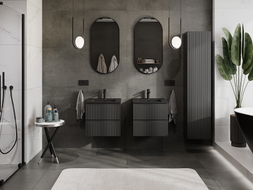 Mexen Rivel meuble de salle de bains 50 cm avec lavabo Otis, 2 tiroirs, rainuré, noir mat - 91A20-05047-2-BFF71-W18M71
