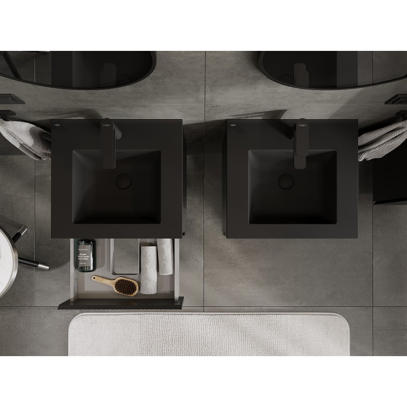 Mexen Rivel meuble de salle de bains 50 cm avec lavabo Otis, 2 tiroirs, nervuré, noir mat - 91A20-05047-2-BFF71-W18M71