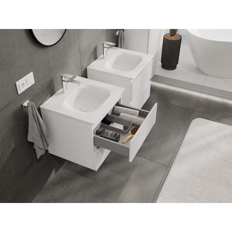 Mexen Rivel armoire de salle de bains 50 cm avec lavabo Vela, 2 tiroirs, rainurée, blanc mat - 91A20-05047-2-BFF01-W23M01