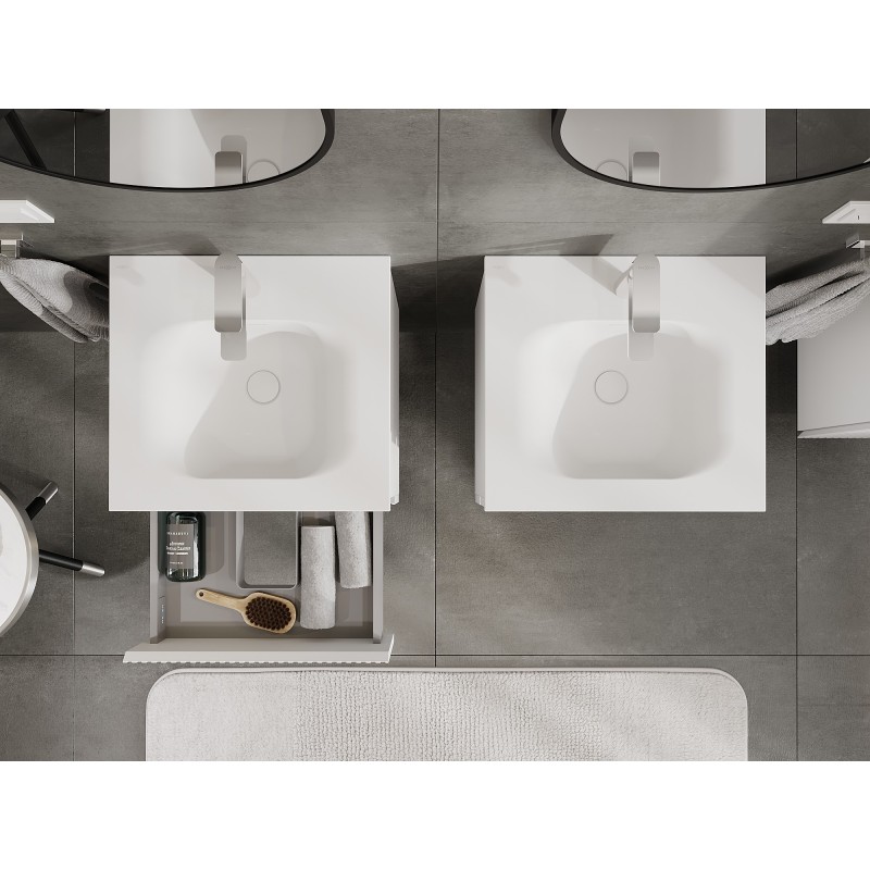 Mexen Rivel armoire de salle de bains 50 cm avec lavabo Vela, 2 tiroirs, rainurée, blanc mat - 91A20-05047-2-BFF01-W23M01