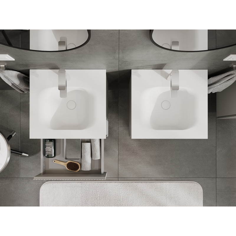 Mexen Rivel armoire de salle de bains 50 cm avec lavabo Vela, 2 tiroirs, rainurée, gris mat/blanc mat