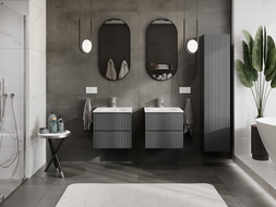 Mexen Rivel meuble de salle de bain 50 cm avec lavabo Vela, 2 tiroirs, rainuré, graphite mat/blanc mat