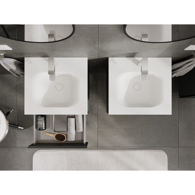 Mexen Rivel meuble de salle de bain 50 cm avec lavabo Vela, 2 tiroirs, rainuré, graphite mat/blanc mat