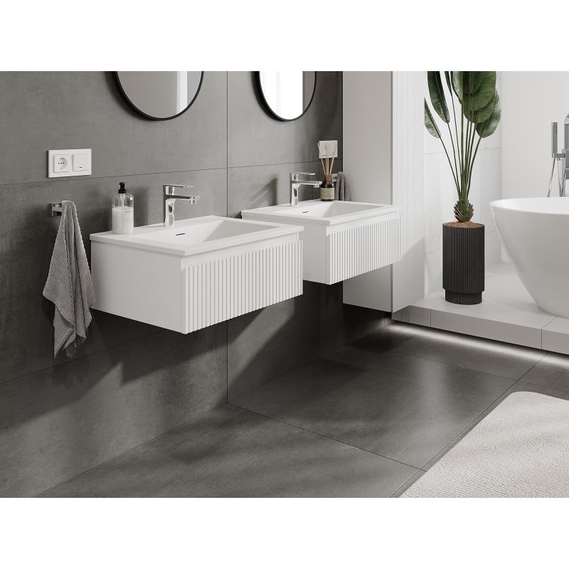Mexen Rivel meuble de salle de bain 60 cm avec lavabo Otis, 1 tiroir, rainuré, blanc mat - 91A20-06023-1-BF01-W18M01