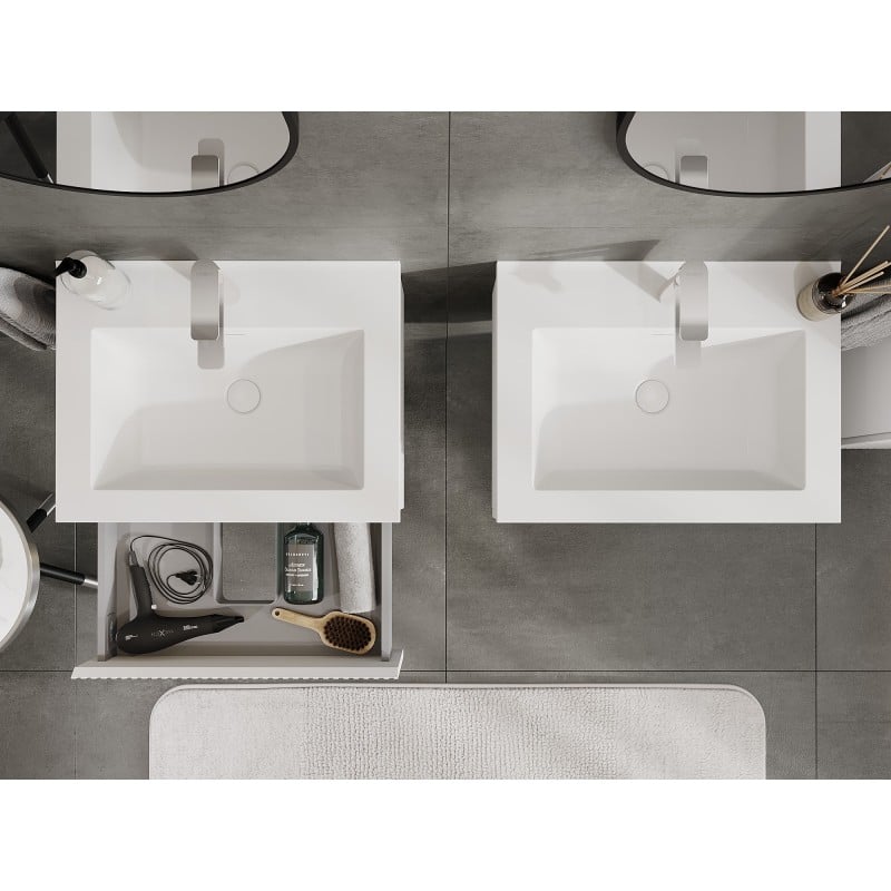 Mexen Rivel meuble de salle de bain 60 cm avec lavabo Otis, 1 tiroir, rainuré, blanc mat - 91A20-06023-1-BF01-W18M01
