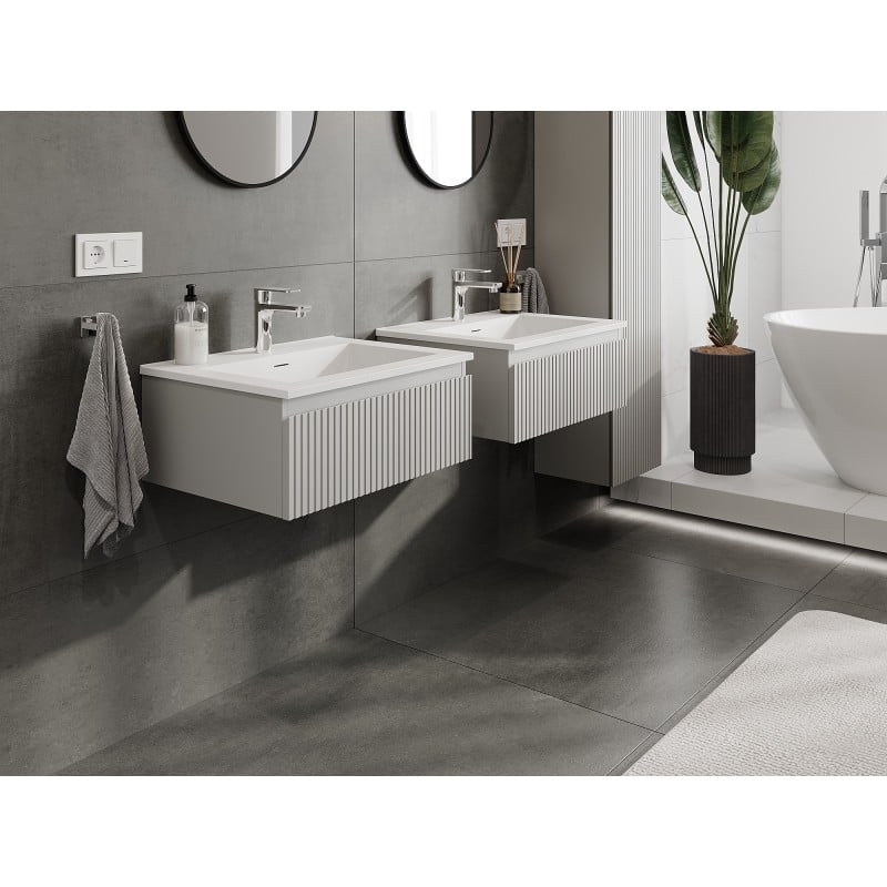 Mexen Rivel meuble de salle de bain 60 cm avec lavabo Otis, 1 tiroir, rainuré, gris mat/blanc mat - 91A20-06023-1-BF62-W18M01