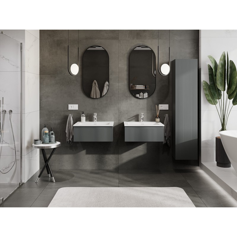 Mexen Rivel meuble de salle de bains 60 cm avec lavabo Otis, 1 tiroir, rainuré, graphite mat/blanc mat