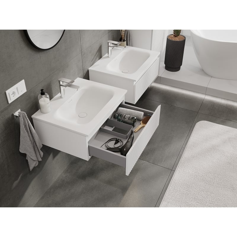 Mexen Rivel meuble de salle de bains 60 cm avec lavabo Vela, 1 tiroir, rainurée, blanc mat - 91A20-06023-1-BF01-W23M01