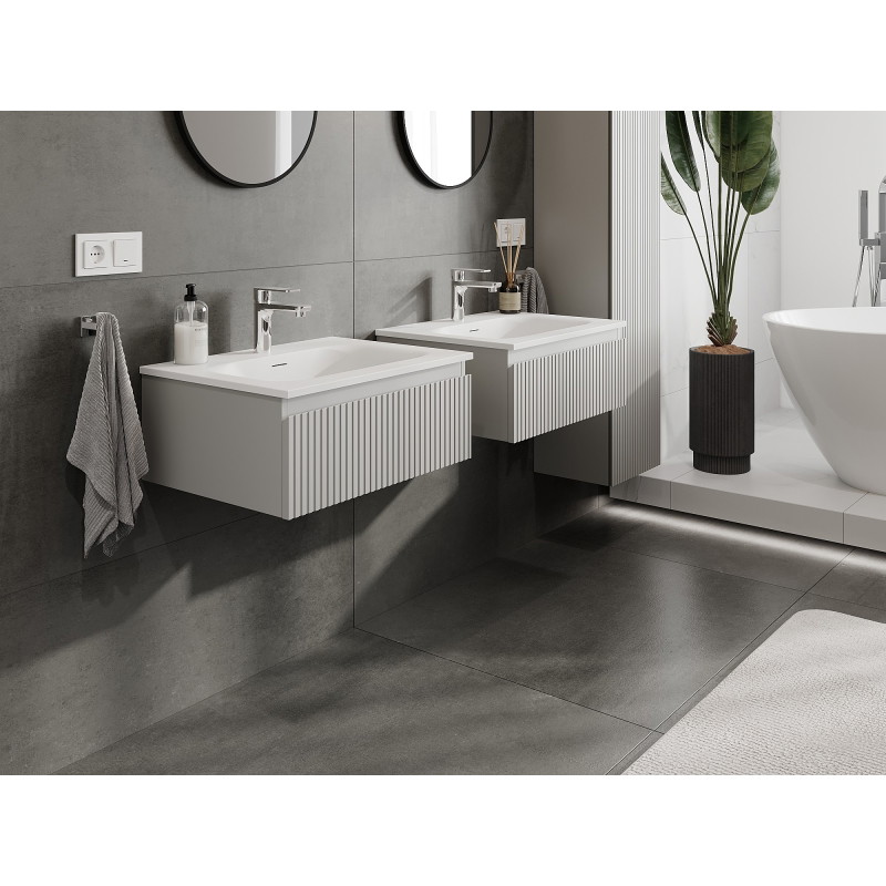 Mexen Rivel armoire de salle de bains 60 cm avec lavabo Vela, 1 tiroir, rainuré, gris mat/blanc mat - 91A20-06023-1-BF62-W23M01