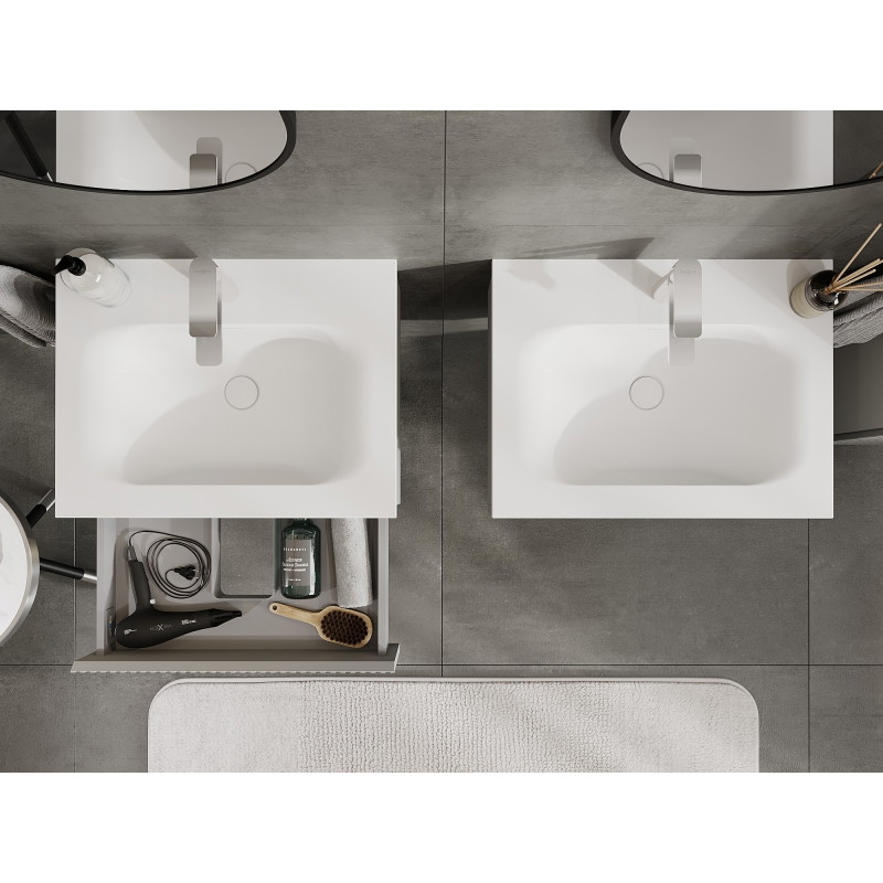 Mexen Rivel armoire de salle de bains 60 cm avec lavabo Vela, 1 tiroir, rainuré, gris mat/blanc mat - 91A20-06023-1-BF62-W23M01