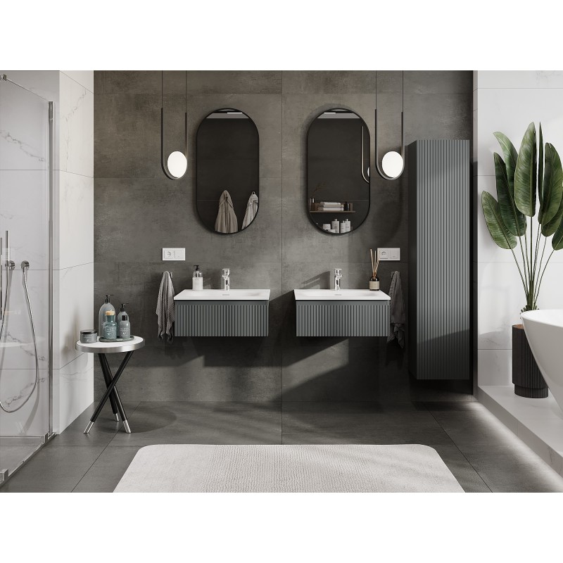 Mexen Rivel meuble de salle de bain 60 cm avec lavabo Vela, 1 tiroir, rainuré, graphite mat/blanc mat
