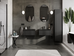 Mexen Rivel meuble de salle de bains 60 cm avec lavabo Vela, 1 tiroir, rainuré, noir mat - 91A20-06023-1-BF71-W23M71