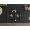 Mexen Carlos évier en granit 1,5 bac 582 x 475 mm, noir/argent métallisé, siphon doré - 6518581500-73-G