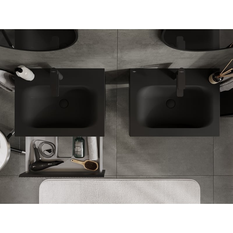 Mexen Rivel meuble de salle de bains 60 cm avec lavabo Vela, 1 tiroir, rainuré, noir mat - 91A20-06023-1-BF71-W23M71
