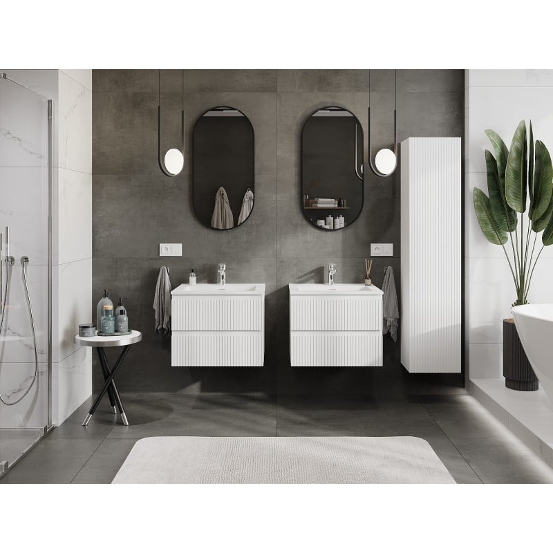 Mexen Rivel armoire de salle de bain 60 cm avec lavabo Otis, 2 tiroirs, rainuré, blanc mat - 91A20-06047-2-BFF01-W18M01