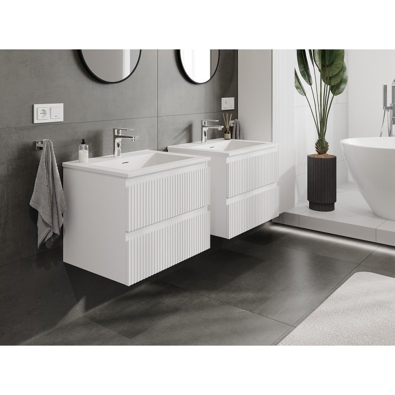 Mexen Rivel armoire de salle de bain 60 cm avec lavabo Otis, 2 tiroirs, rainuré, blanc mat - 91A20-06047-2-BFF01-W18M01
