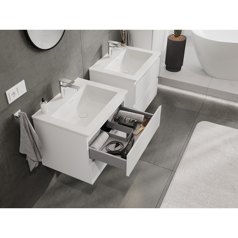 Mexen Rivel armoire de salle de bain 60 cm avec lavabo Otis, 2 tiroirs, rainuré, blanc mat - 91A20-06047-2-BFF01-W18M01