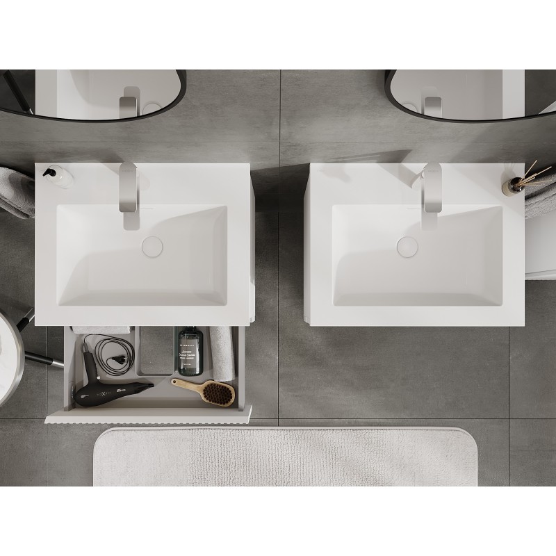 Mexen Rivel armoire de salle de bain 60 cm avec lavabo Otis, 2 tiroirs, rainuré, blanc mat - 91A20-06047-2-BFF01-W18M01