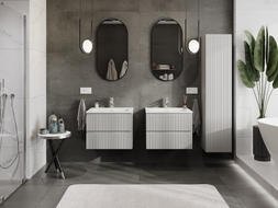 Mexen Rivel meuble de salle de bain 60 cm avec lavabo Otis, 2 tiroirs, rainuré, gris mat/blanc mat - 91A20-06047-2-BFF62-W18M01