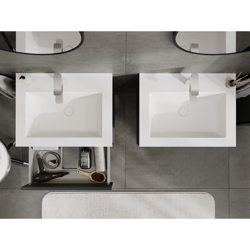 Mexen Rivel meuble de salle de bain 60 cm avec lavabo Otis, 2 tiroirs, rainuré, graphite mat/blanc mat -
