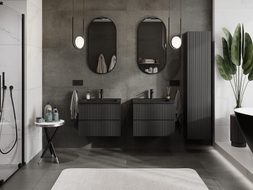 Mexen Rivel meuble de salle de bain 60 cm avec lavabo Otis, 2 tiroirs, rainurés, noir mat - 91A20-06047-2-BFF71-W18M71