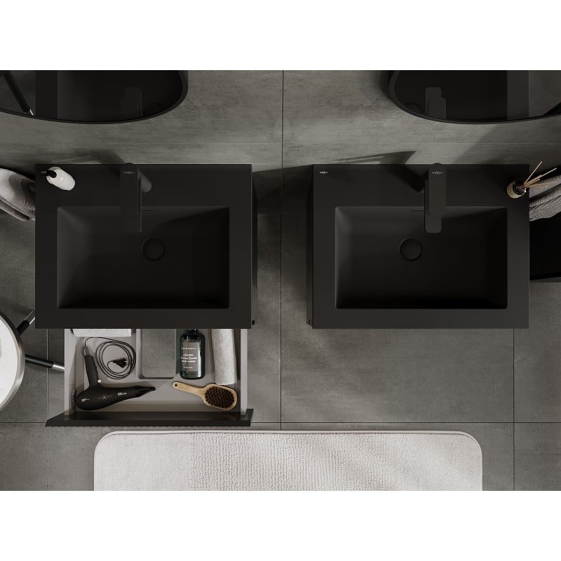 Mexen Rivel meuble de salle de bain 60 cm avec lavabo Otis, 2 tiroirs, rainurés, noir mat - 91A20-06047-2-BFF71-W18M71