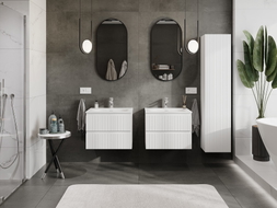 Mexen Rivel meuble de salle de bain 60 cm avec lavabo Vela, 2 tiroirs, rainuré, blanc mat - 91A20-06047-2-BFF01-W23M01