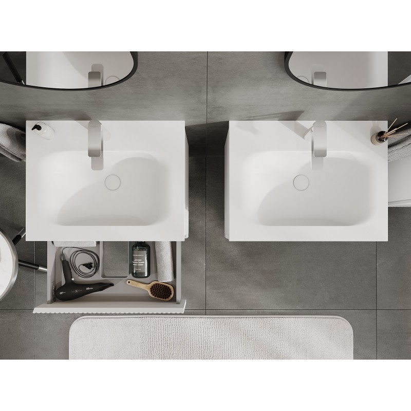 Mexen Rivel meuble de salle de bain 60 cm avec lavabo Vela, 2 tiroirs, rainuré, blanc mat - 91A20-06047-2-BFF01-W23M01