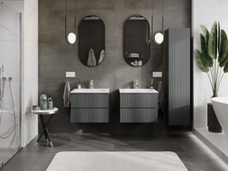 Mexen Rivel armoire de salle de bain 60 cm avec lavabo Vela, 2 tiroirs, rainurée, graphite mat/blanc mat -