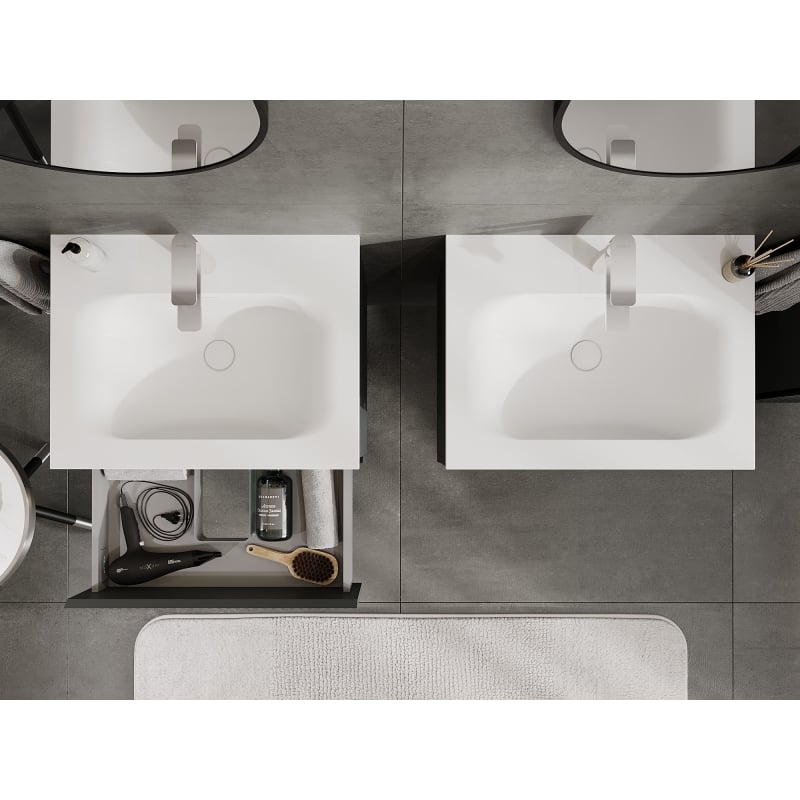 Mexen Rivel armoire de salle de bain 60 cm avec lavabo Vela, 2 tiroirs, rainurée, graphite mat/blanc mat -
