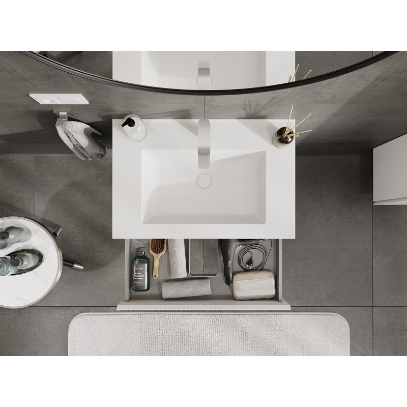 Mexen Rivel meuble de salle de bains 70 cm avec lavabo Otis, 1 tiroir, rainuré, blanc mat - 91A20-07023-1-BF01-W18M01