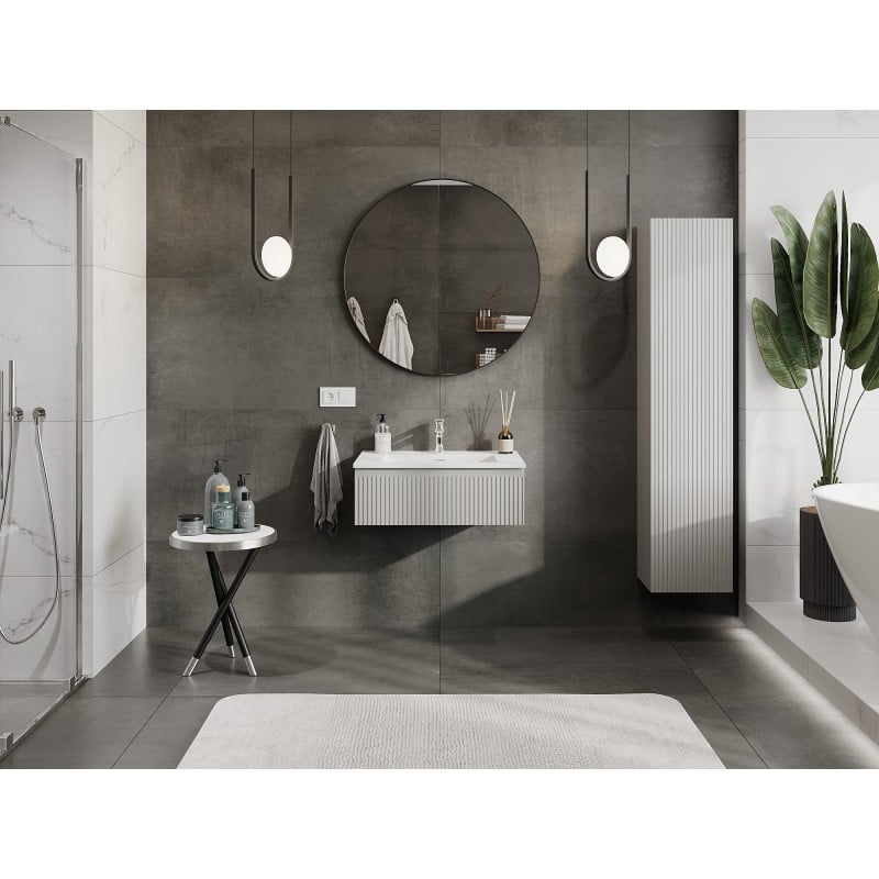 Mexen Rivel armoire de salle de bain 70 cm avec lavabo Otis, 1 tiroir, rainurée, gris mat/blanc mat - 91A20-07023-1-BF62-W18M01